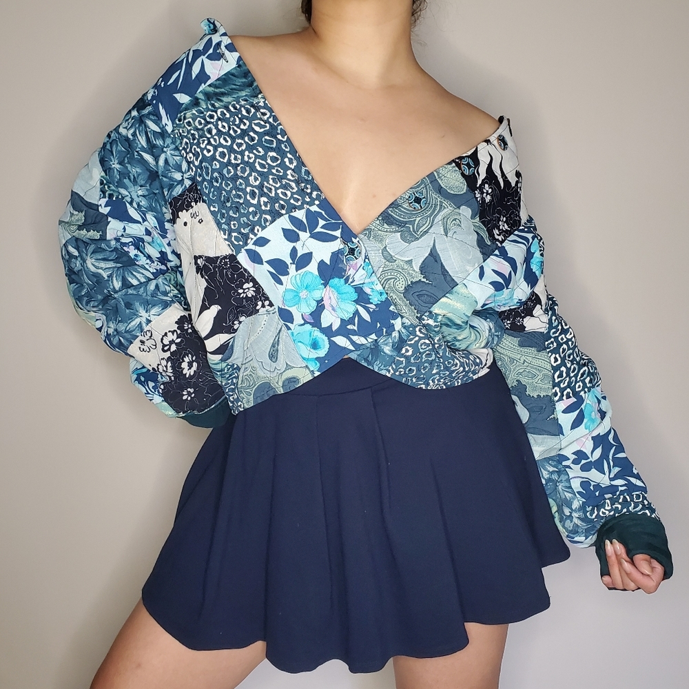 Casual Studio Blue Floral Patchwork Jacket - image 1